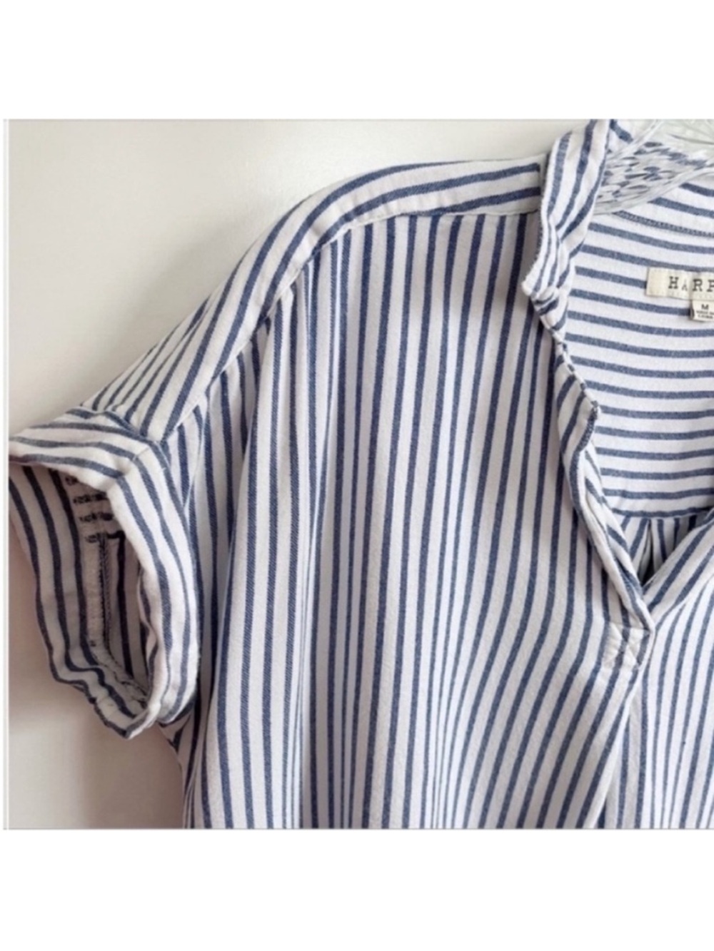 Harper Francesca's blouse white blue striped dolman sleeves high low - Picture 4 of 9